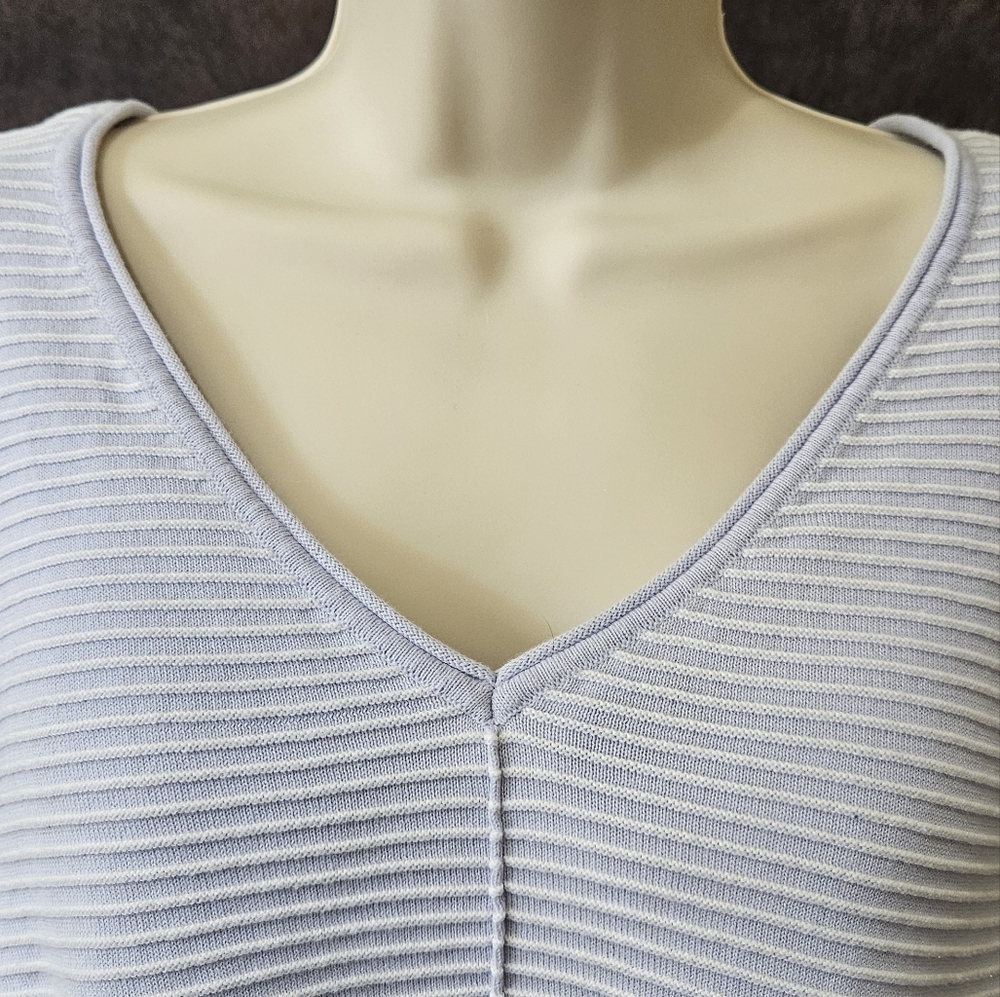 CALVIN KLEIN Layered Look Striped V-Neck Long Sleeve Sweater - Picture 3 of 10